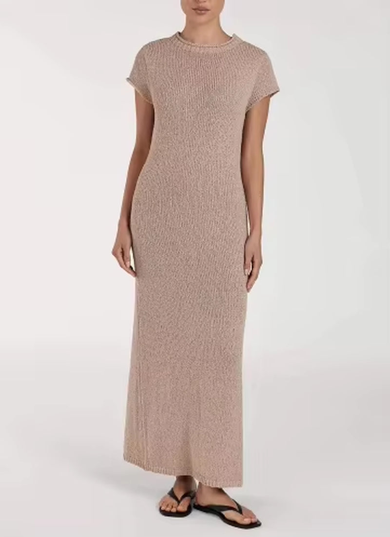 Autumn Women'S Solid Color Casual Short Sleeve round Neck Sheer Bodycon Dress