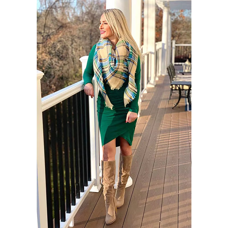 Women'S Elegant Slim Short Dress Eco-Friendly Pleated Long Sleeve Wrap Front Solid Color Basic Fit XS Size Casual Mini Weaving