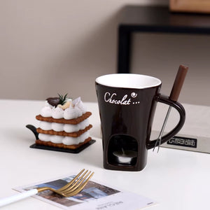 Sweet Fondue Cup for Date Night and More - Chocolate Melting Cup Set with Forks Perfect as Fondue Mug or Chocolate Fondue Mug