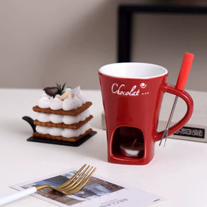 Sweet Fondue Cup for Date Night and More - Chocolate Melting Cup Set with Forks Perfect as Fondue Mug or Chocolate Fondue Mug
