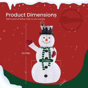 5Ft Lighted Snowman, Large Outdoor Christmas Decoration with 200 LED Lights, Multicolored Scarf and Hat, White Green