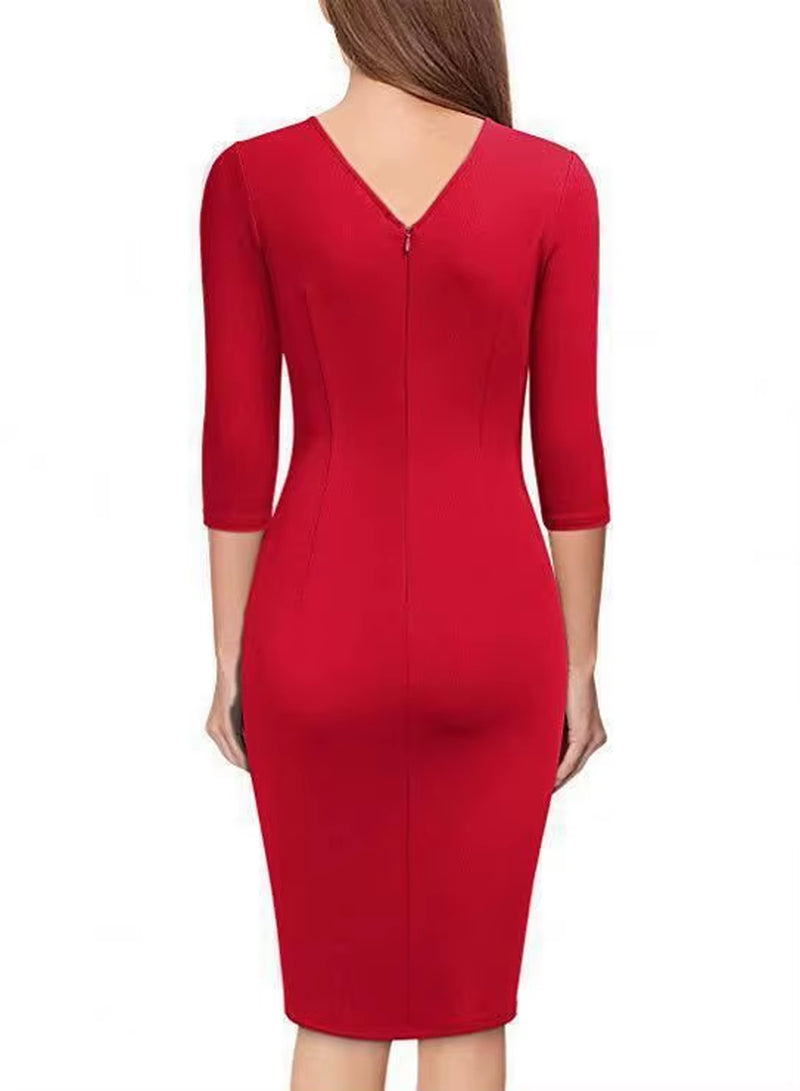 Custom Sexy Women Fashion Spring Autumn Dress Solid Color Seven Sleeve Casual Slim Pencil Party Evening Dresses