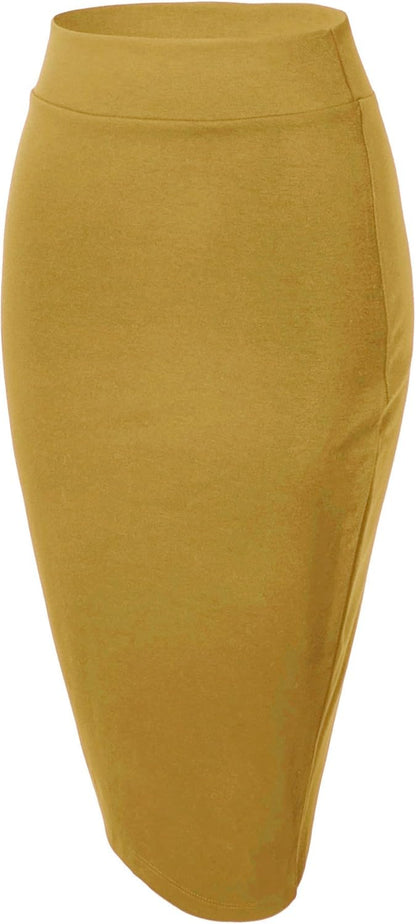 Women'S Elastic Waist Stretch Bodycon Midi Pencil Skirt