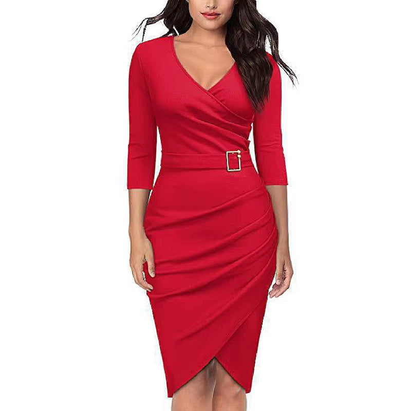 Custom Sexy Women Fashion Spring Autumn Dress Solid Color Seven Sleeve Casual Slim Pencil Party Evening Dresses