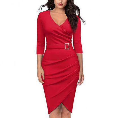 Custom Sexy Women Fashion Spring Autumn Dress Solid Color Seven Sleeve Casual Slim Pencil Party Evening Dresses
