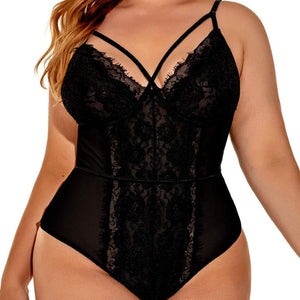 plus Size Eyelash Lace Bodysuit, Snap Crotch Sexy Top Lingerie, Club Outfit