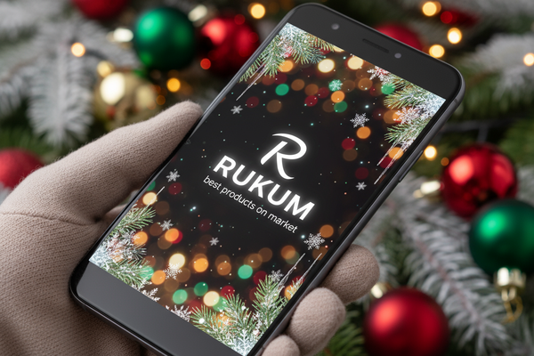 make a phone in which a scrren in open of brand RUKUM and it says best products on market and make it christmas teme